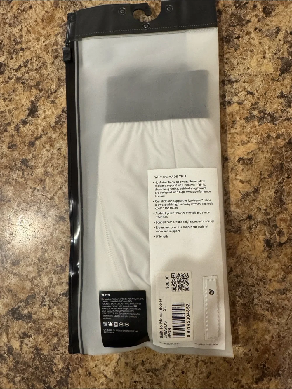 lululemon athletica Built to Move Luxtreme Boxer - light gray/cream (XL) NEW